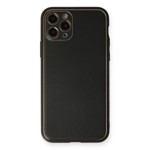 Apple iPhone 11 Pro Max Kılıf Coco Deri Silikon Kapak - Siyah