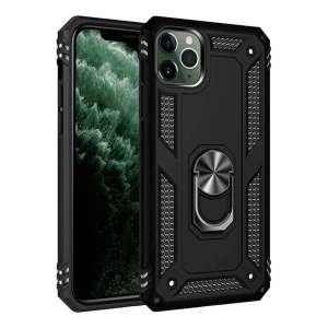 Apple iPhone 11 Pro Max Kılıf Sofya Yüzüklü Silikon Kapak - Siyah