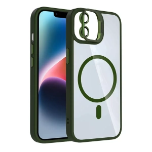 Apple iPhone 11 Remim Lensli Magsafe Standlı Kapak - Koyu Yeşil