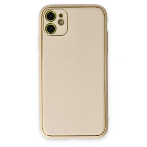 Apple iPhone 12 Kılıf Coco Deri Silikon Kapak - Gold