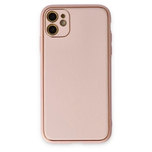 Apple iPhone 12 Kılıf Coco Deri Silikon Kapak - Pudra
