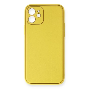 Apple iPhone 12 Kılıf Coco Deri Silikon Kapak - Sarı