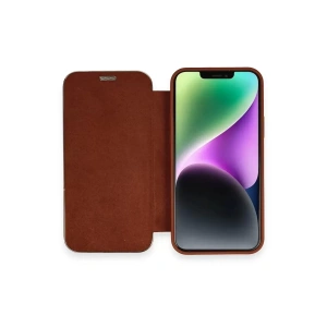 Apple iPhone 12 Kılıf Dolpin Kapaklı - Kahverengi