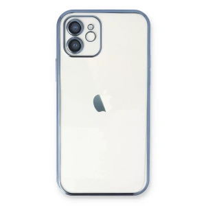 Apple iPhone 12 Kılıf Lensli Silikon - Açık Mavi