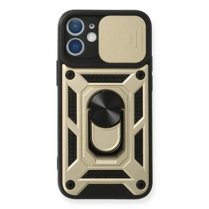 Apple iPhone 12 Kılıf Pars Lens Yüzüklü Silikon - Gold