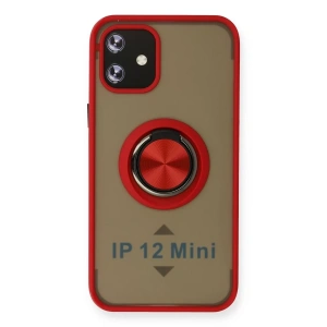 Apple iPhone 12 Mini Kılıf Montreal Yüzüklü Silikon Kapak - Kırmızı