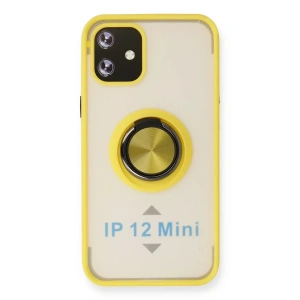 Apple iPhone 12 Mini Kılıf Montreal Yüzüklü Silikon Kapak - Sarı