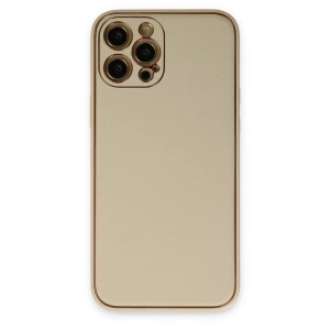 Apple iPhone 12 Pro Kılıf Coco Deri Silikon Kapak - Gold