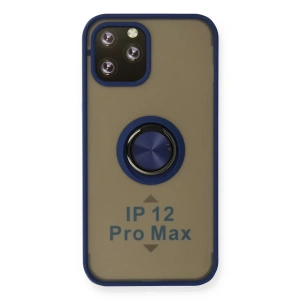 Apple iPhone 12 Pro Kılıf Montreal Yüzüklü Silikon Kapak - Lacivert