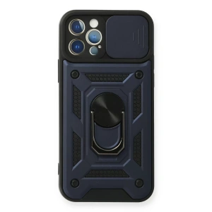 Apple iPhone 12 Pro Kılıf Pars Lens Yüzüklü Silikon - Lacivert