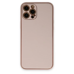 Apple iPhone 12 Pro Max Kılıf Coco Deri Silikon Kapak - Pudra