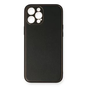 Apple iPhone 12 Pro Max Kılıf Coco Deri Silikon Kapak - Siyah