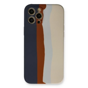 Apple iPhone 12 Pro Max Kılıf Ebruli Lansman Silikon - Lacivert-Krem