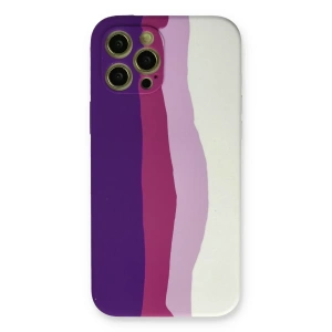 Apple iPhone 12 Pro Max Kılıf Ebruli Lansman Silikon - Mor-Beyaz