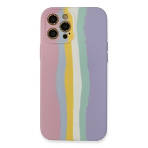 Apple iPhone 12 Pro Max Kılıf Ebruli Lansman Silikon - Pembe-Lila
