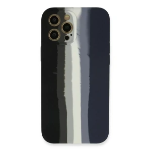 Apple iPhone 12 Pro Max Kılıf Ebruli Lansman Silikon - Siyah-Lacivert