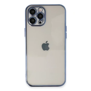 Apple iPhone 12 Pro Max Kılıf Lensli Silikon - Açık Mavi
