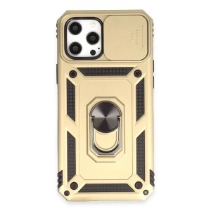 Apple iPhone 12 Pro Max Kılıf Pars Lens Yüzüklü Silikon - Gold