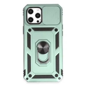 Apple iPhone 12 Pro Max Kılıf Pars Lens Yüzüklü Silikon - Yeşil