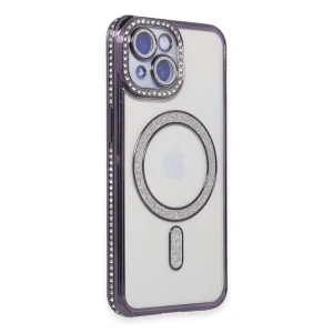 Apple iPhone 13 Kılıf Joke Simli Magneticsafe Kılıf - Derin Mor