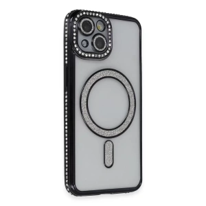 Apple iPhone 13 Kılıf Joke Simli Magneticsafe Kılıf - Siyah