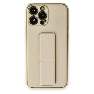 Apple iPhone 13 Pro Kılıf Coco Deri Standlı Kapak - Gold