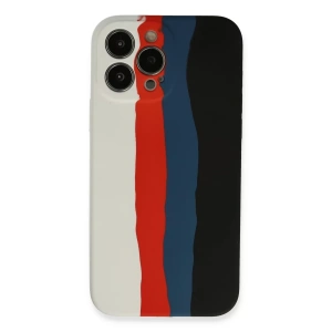 Apple iPhone 13 Pro Kılıf Ebruli Lansman Silikon - Beyaz-Siyah
