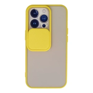 Apple iPhone 13 Pro Kılıf Palm Buzlu Kamera Sürgülü Silikon - Sarı