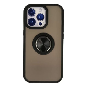 Apple iPhone 13 Pro Max Kılıf Montreal Yüzüklü Silikon Kapak - Siyah
