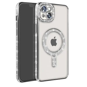Apple iPhone 14 Kılıf Joke Simli Magneticsafe Kılıf - Gümüş