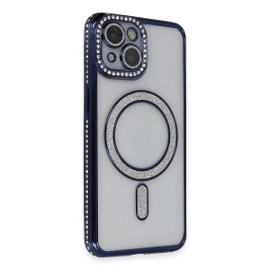 Apple iPhone 14 Kılıf Joke Simli Magneticsafe Kılıf - Lacivert