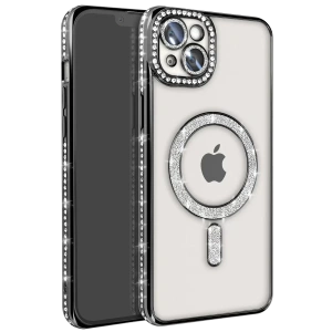 Apple iPhone 14 Kılıf Joke Simli Magneticsafe Kılıf - Siyah