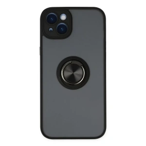 Apple iPhone 14 Kılıf Montreal Yüzüklü Silikon Kapak - Siyah