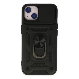 Apple iPhone 14 Kılıf Pars Lens Yüzüklü Silikon - Siyah