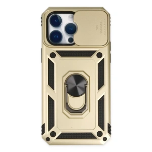 Apple iPhone 14 Pro Kılıf Pars Lens Yüzüklü Silikon - Gold
