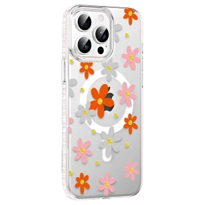 Apple iPhone 14 Pro Max Floral Magsafe Kapak - Turuncu