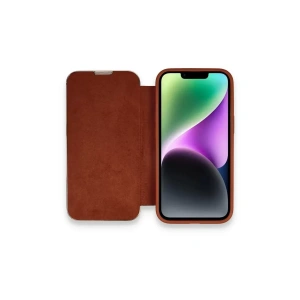 Apple iPhone 14 Pro Max Kılıf Dolpin Kapaklı - Kahverengi