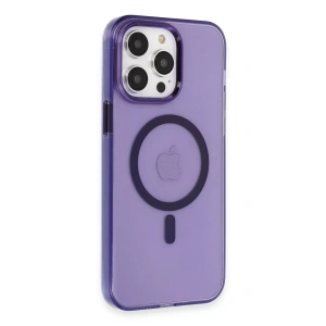 Apple iPhone 14 Pro Max Kılıf Tron Şeffaf Magsafe Kapak - Derin Mor
