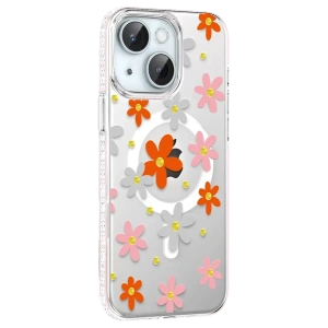 Apple iPhone 15 Floral Magsafe Kapak - Turuncu