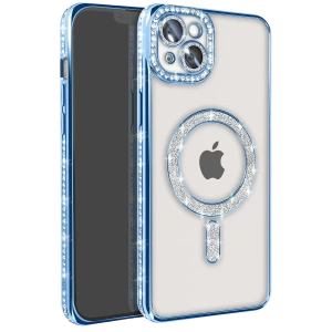 Apple iPhone 15 Kılıf Joke Simli Magneticsafe Kılıf - Mavi