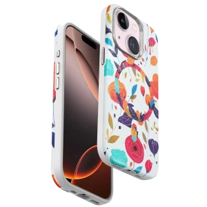 Apple iPhone 15 Plus Flower Series Magsafe Kapak - Beyaz