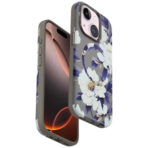 Apple iPhone 15 Plus Flower Series Magsafe Kapak - Gri