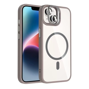 Apple iPhone 15 Plus Remim Lensli Magsafe Standlı Kapak - Titan Gri