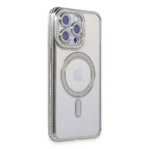 Apple iPhone 15 Pro Kılıf Joke Simli Magneticsafe Kılıf - Gümüş