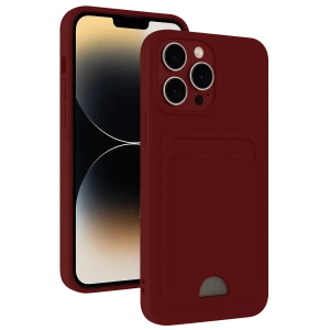 Apple iPhone 15 Pro Kılıf Kelvin Kartvizitli Silikon - Bordo