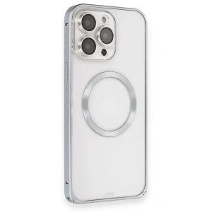 Apple iPhone 15 Pro Max Kılıf Metal Bumper Magneticsafe Kapak - Gri