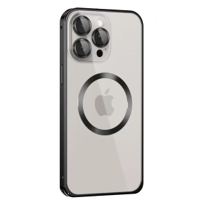 Apple iPhone 15 Pro Max Kılıf Metal Bumper Magneticsafe Kapak - Siyah