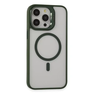 Apple iPhone 15 Pro Max Kılıf Roblox Lens Magsafe Standlı Kapak - Koyu Yeşil