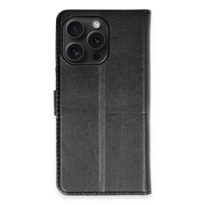 Apple iPhone 15 Pro Max Kılıf Trend S Plus Kapaklı Kılıf - Siyah