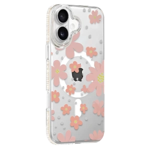 Apple iPhone 16 Floral Magsafe Kapak - Pembe